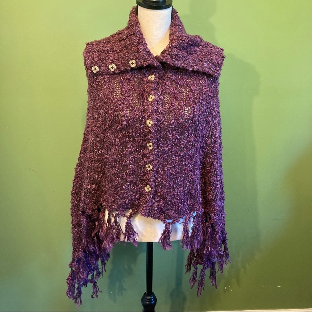 Purple Textured Button-Up Poncho